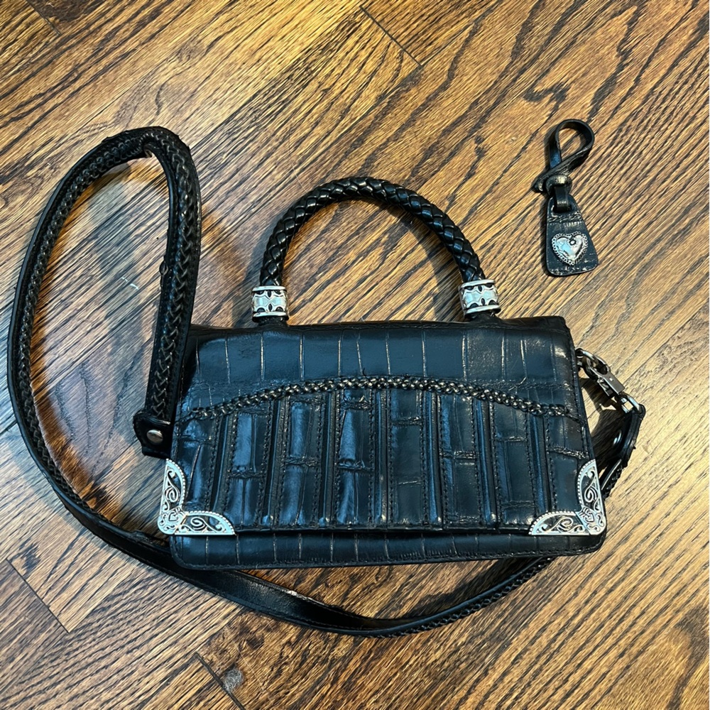 Vintage Marc Chantal M.C. Purse Black Croc Leather Handbag Silver Heart Preowned